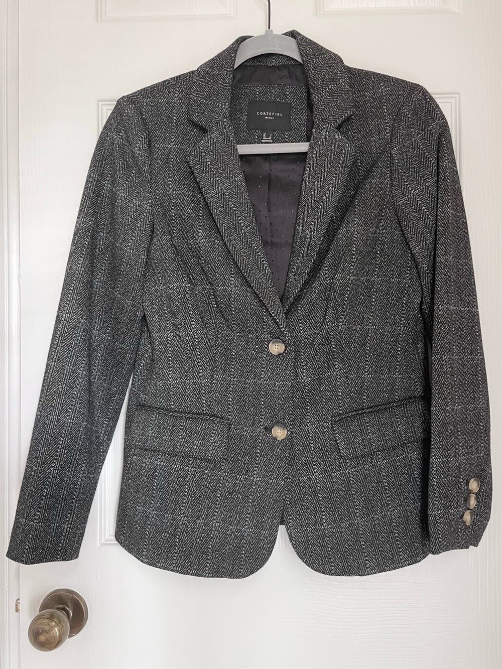 Cortefiel Women's Charcoal Herringbone Blazer